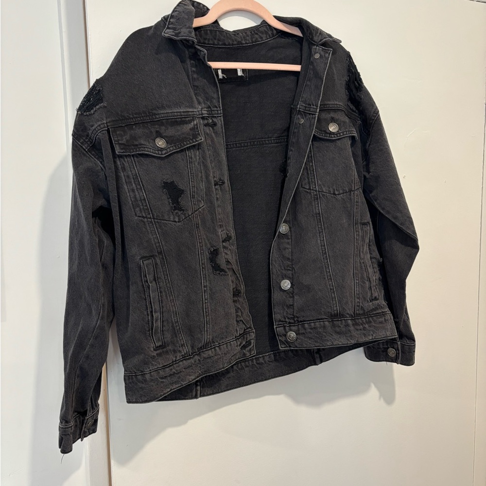 Distressed Black Denim Jacket
